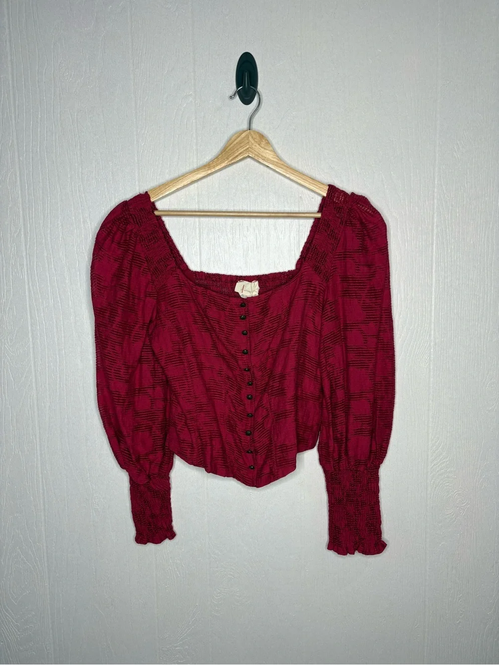Anthropologie Romantic Puff-Sleeved Blouse size small petite raspberry
